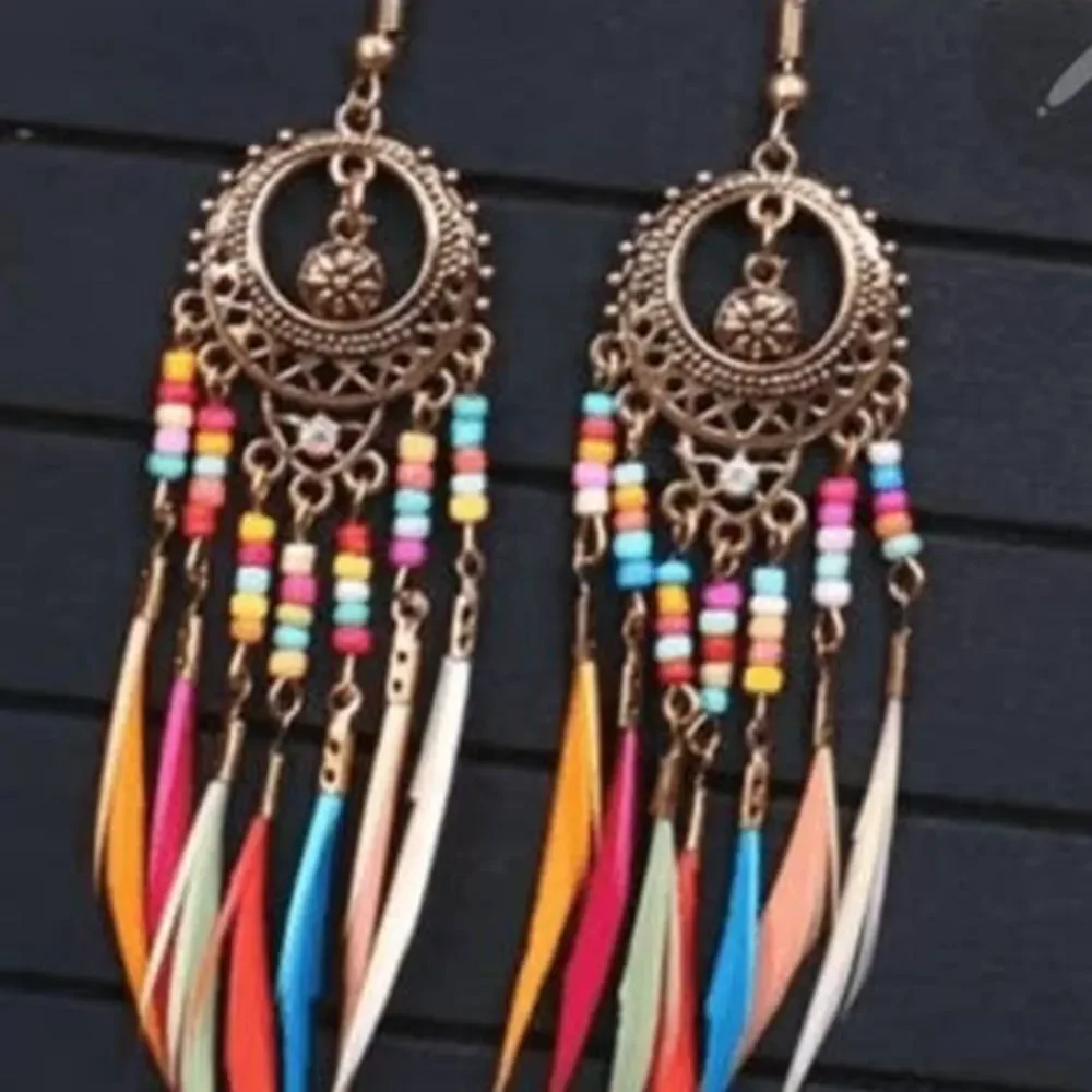 Boho Long Beads Tassel Dangle Drop Earrings Colorful Multicolored